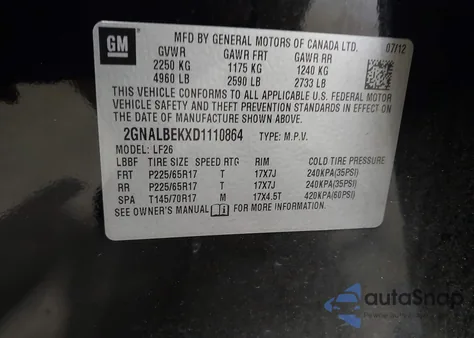 2013 Chevrolet Equinox Ls from USA, damaged, VIN 2GNALBEKXD1110864